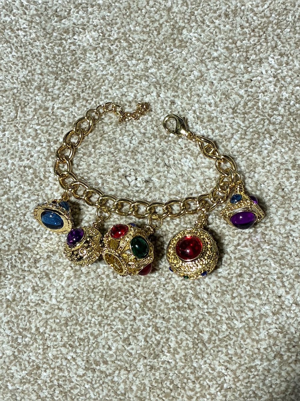 Gold Charm Bracelet with Colorful Gemstones